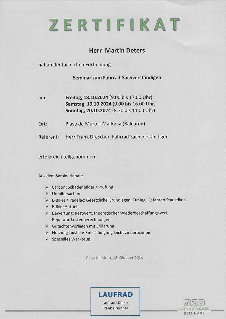 Fahrrad Seminar Martin Deters